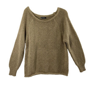 Womens Sweater Size Medium Brown Minimalist Academia‎ Bottom Roll Edge Pullover